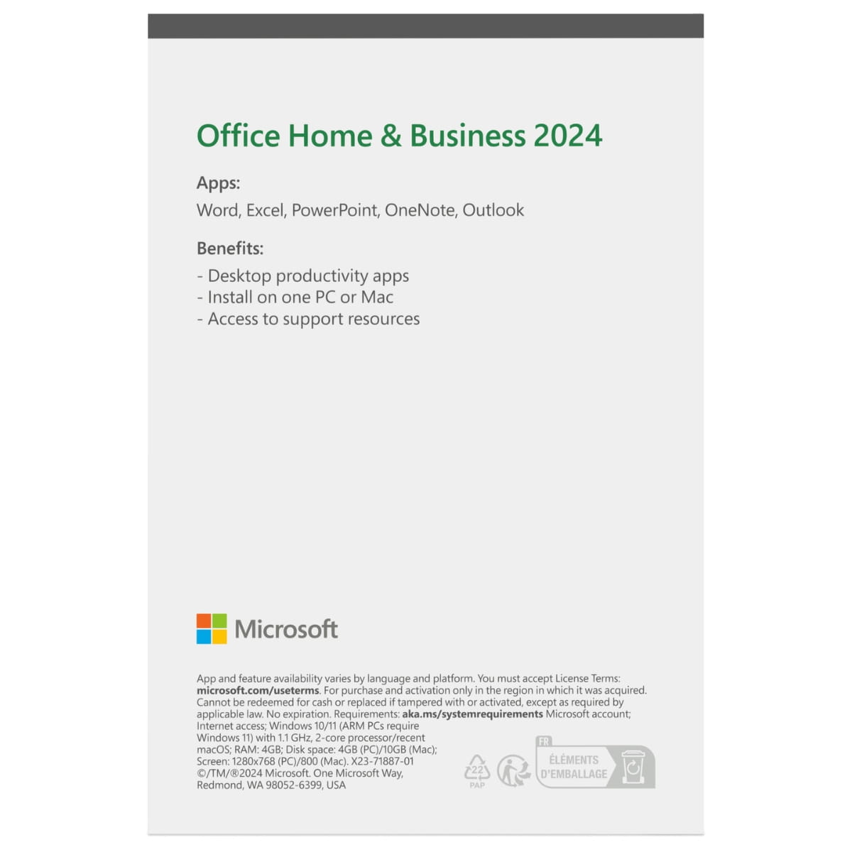 Office 2024 Famille et Petite Entreprise - Verso